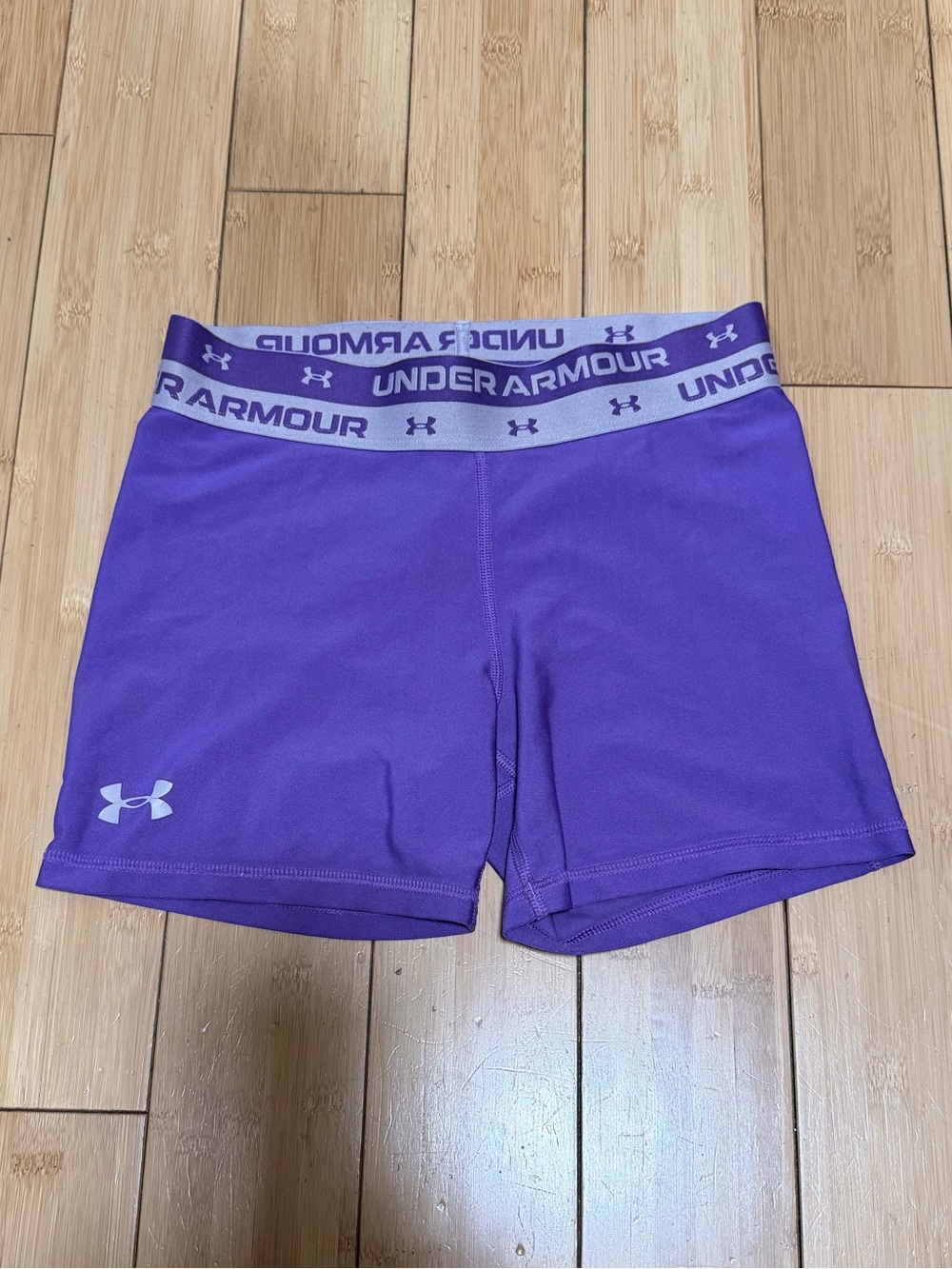 Under Armour Youth Purple Athletic Compression Shorts with Branded Waistband